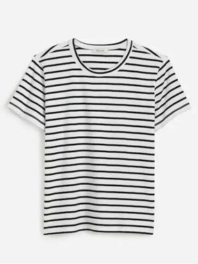 Madewell Classic Black & White Striped Perfect Cotton Crewneck Tee NT716 XS